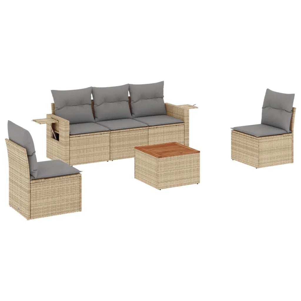 Set Divano da Giardino 6 pz con Cuscini Beige in Polyrattan 3224505