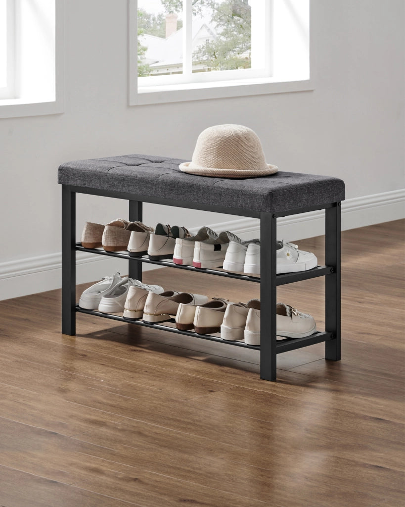 Scarpiera VALORA con seduta, grigio scuro, stile industriale LBS57GYZ
