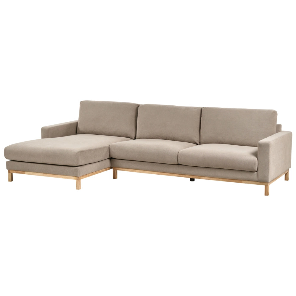 Divano angolare destro Tappezzeria in poliestere taupe Gambe in legno Elegante