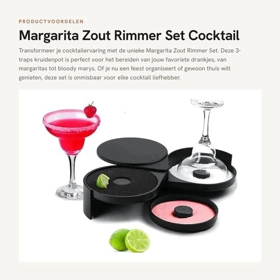 Rimminatore per Cocktail a 3 Livelli - Rimmer per Bicchieri - Rimmer per Zucchero e Sale - Nero Plastica - Apertura a 360 Gradi