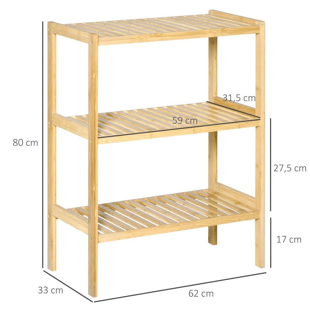 Scaffale 3 ripiani in bambù 62 x 33 x 80 cm per bagno