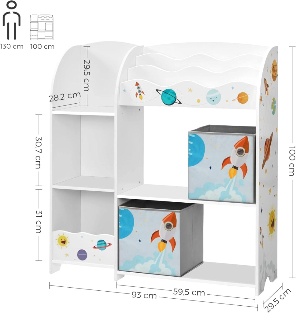 SONGMICS Organizzatore per Giocattoli, Libreria per Bambini, Scaffale Multifunzionale con 2 Scatole Portaoggetti, Alta Capacita, per Camera dei Giochi, Camera da Letto, Soggiorno, Bianco GKR42WT