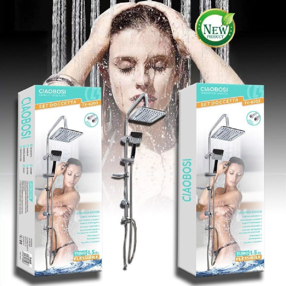 Trade Shop - Set Bagno Colonna Doccia Saliscendi Cromato Rubinetto Soffione Doccetta Tx-8203 -