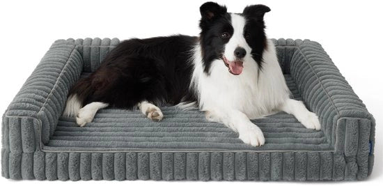 Letto per cani ortopedico per grandi cani - 89 x 64 x 18 cm Sovraccoperta impermeabile per cani con schiuma di alta densità e schiuma di guscio d'uovo, copertura di corduroy lavabile e rimovibile, grigio