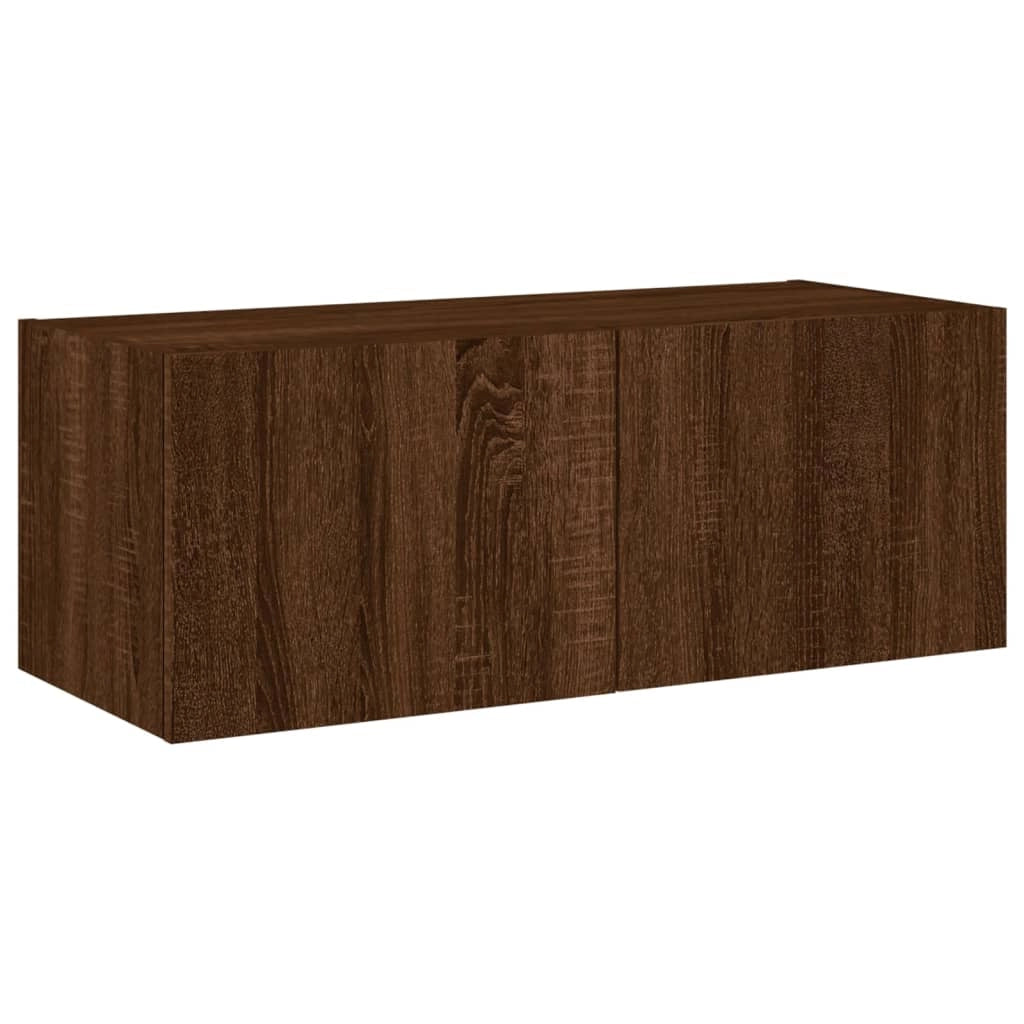 Mobile TV multimediale scaffale TV credenza mobile TV sala da pranzo soggiorno camera da letto montaggio a parete con luci LED rovere 80 x 35 x 31 cm marrone 02_0027963