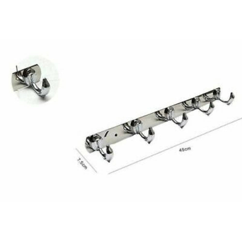 Trade Shop - Appendino Con 5 Ganci A Delfino Parete Multiuso Acciaio Viti 45 X 7.5 Cm 52180 -