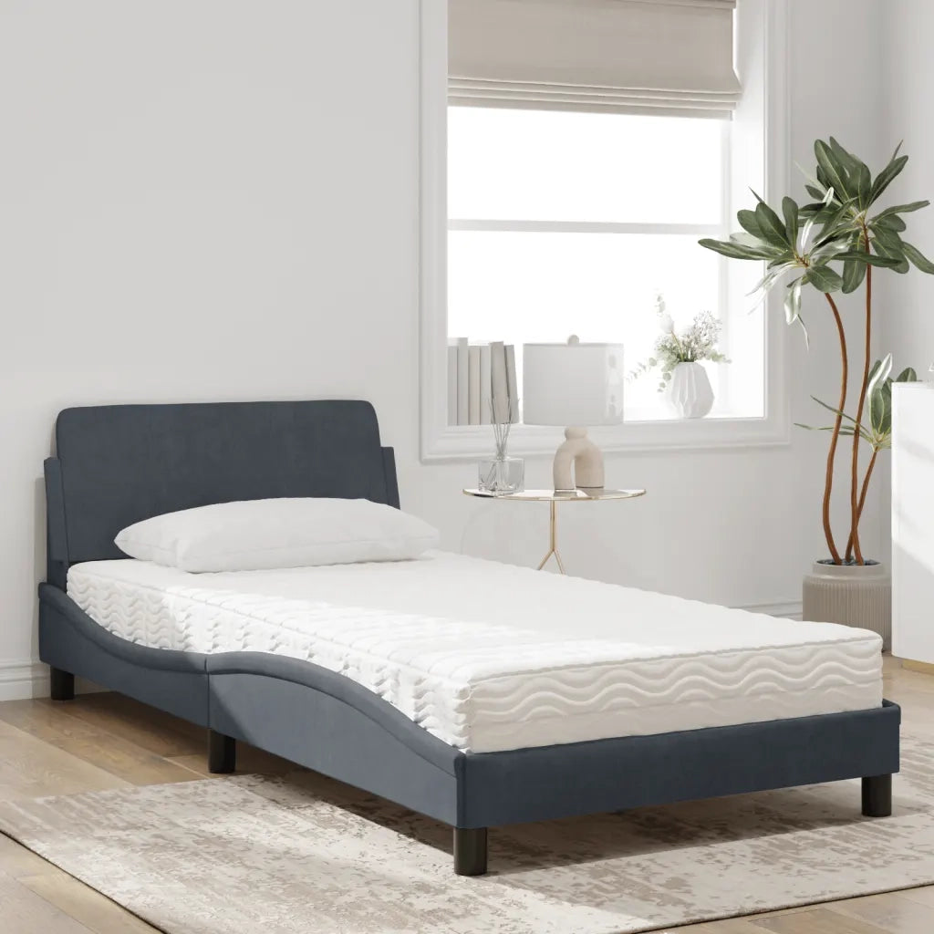 Letto con Materasso Dover Grigio Scuro 100x200 cm in Velluto 3208352