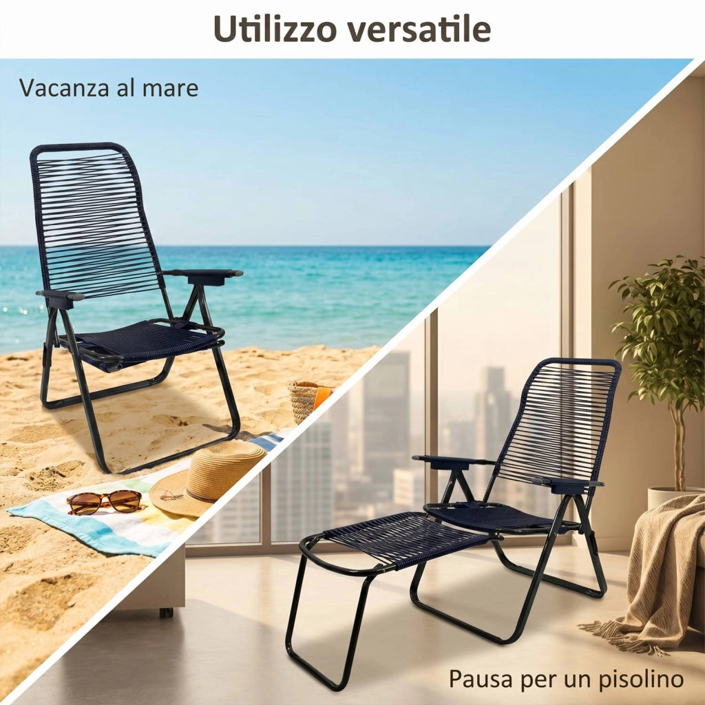 Marvin Sdraio Cordonata con Poggiapiedi Sedia a Sdraio da Giardino Filo in Pvc Pieghevole Metallo Poltrona Relax da  Blu