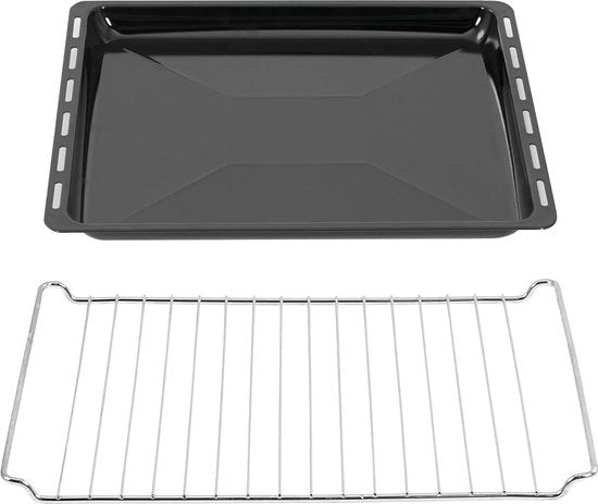 Piastre da forno e set di griglia, 3 cm profondo smaltato, teglia e griglia inox per forno e fornello, resistente alle abrasioni e inox, 455 x 375 x 30 mm