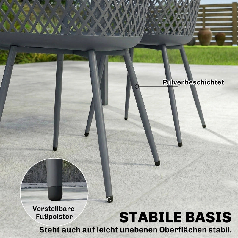 Set di 4 sedie da giardino, in plastica resistente ai raggi UV, con braccioli e schienale, 56 x 51 x 84 cm, grigio scuro.