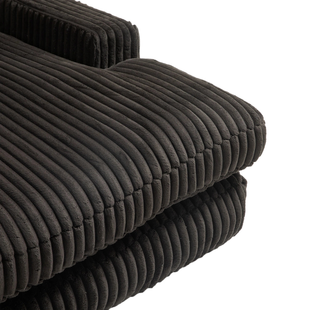 Chaise Longue da Interno 1 Posto con 3 Cuscini; Comfort Ergonomico senza Montaggio in Velluto a Coste Nero