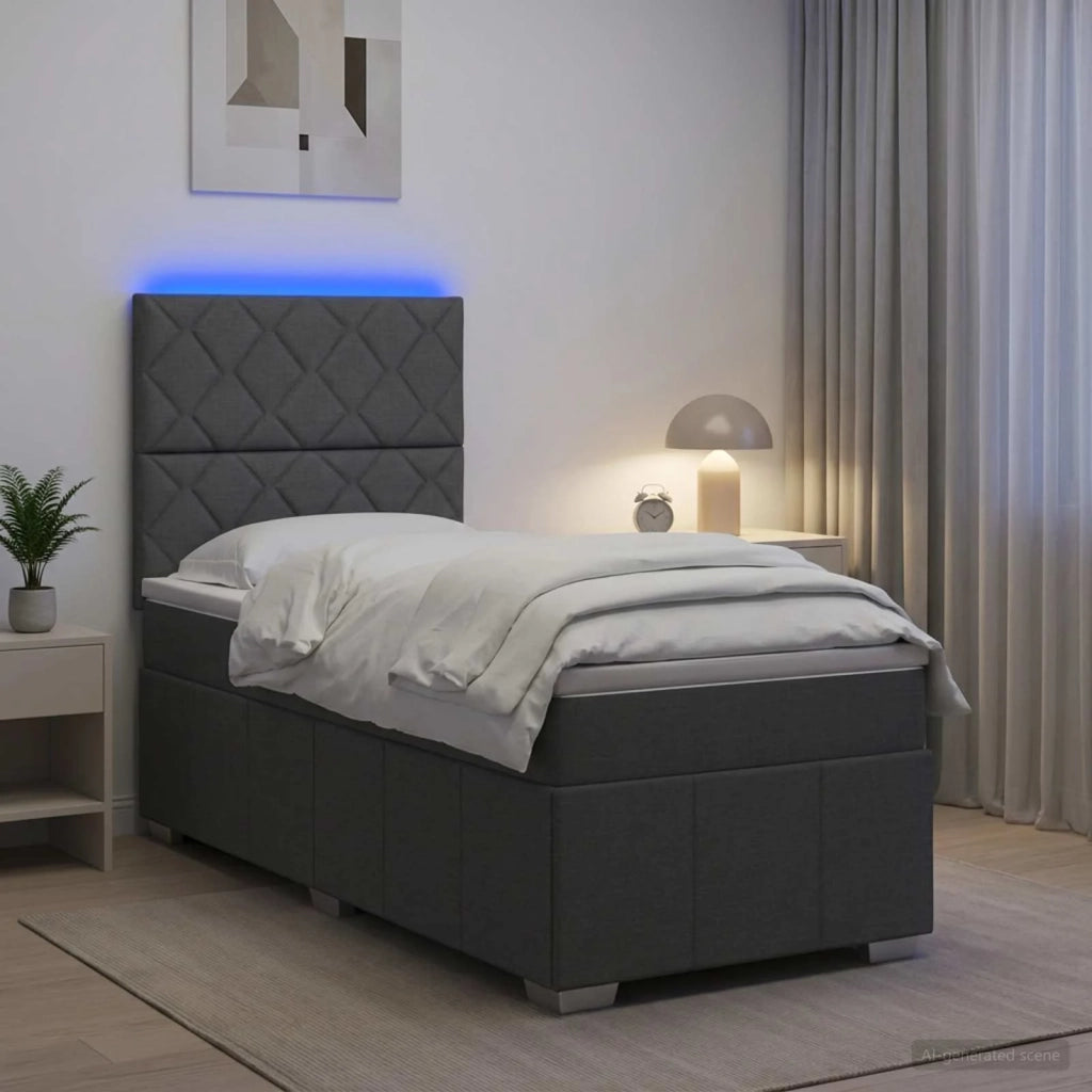 Letto Box Spring LED con Materasso Grigio Scuro 100 x 200 cm 3455543