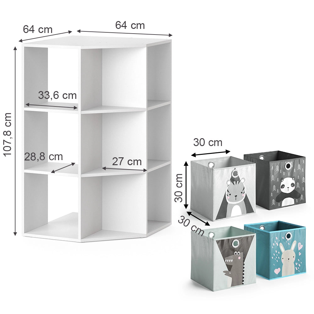 Vicco Libreria bambini Bianco 64 x 107.8 cm con 4 scatole pieghevoli
