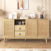 Credenza con Ante Scorrevoli in Rattan e Cassetti ¨C MINIMAL ¨C 155x38x80 cm