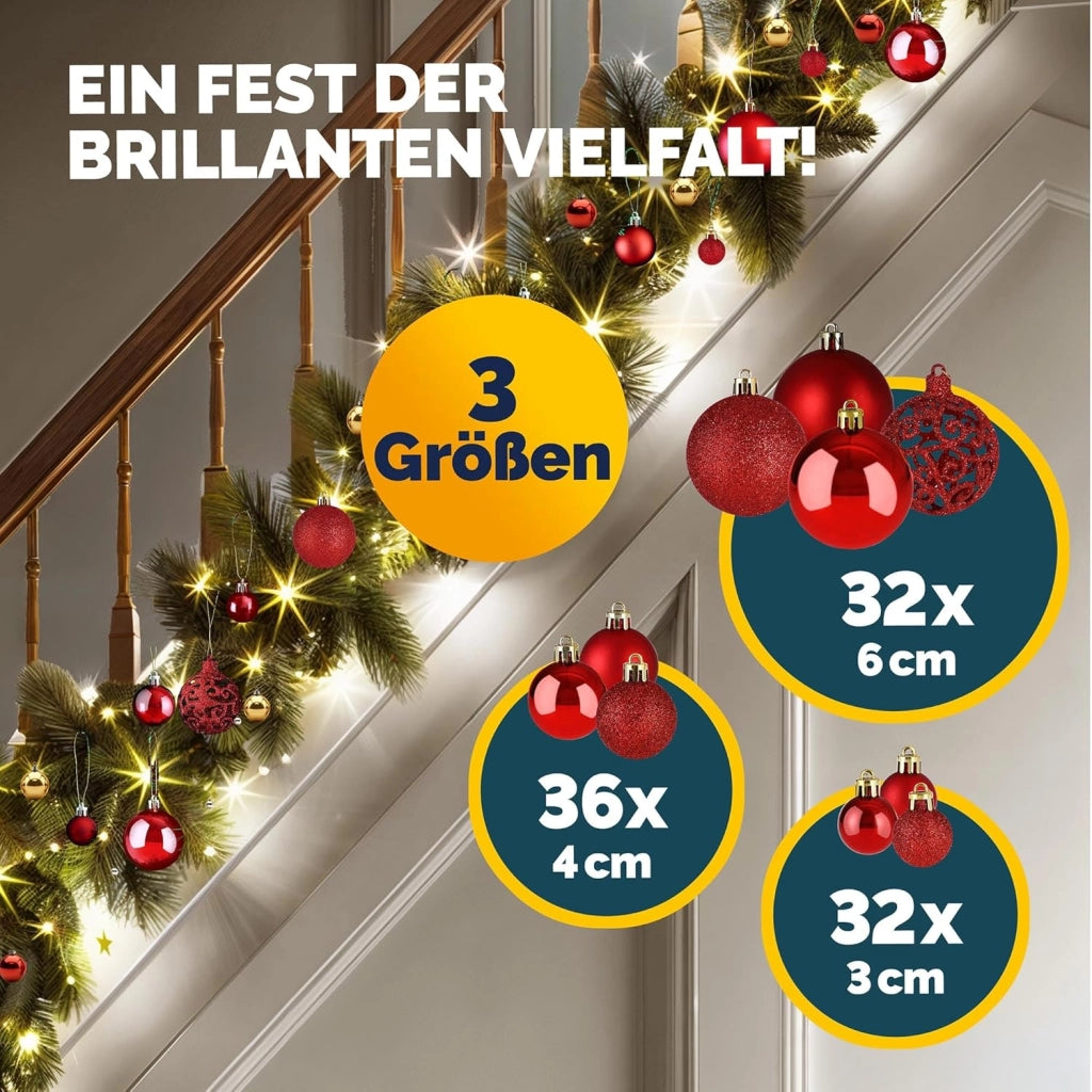 Deuba® Palline per Albero di Natale Set 100pz Lucide Opache Palle Natalizie Ø 3/4/6 cm Decorazioni Addobbi Natalizi