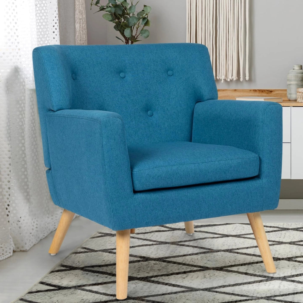 Poltrona scandinava in tessuto blu anatra LIV