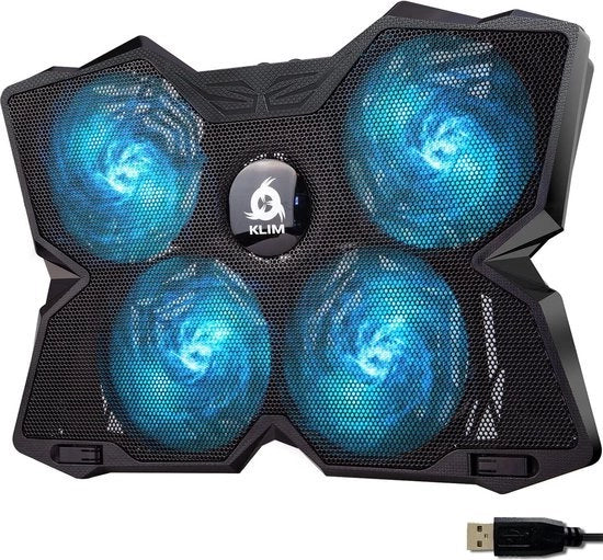 Ventilatore di Raffreddamento per Laptop - Più di 500.000 unità vendute - Estremamente Potente - Processo di Raffreddamento Rapido - 4 Ventilatori per PC, Notebook, PS4, PS5 - Stand per Laptop Ventilato - Blu