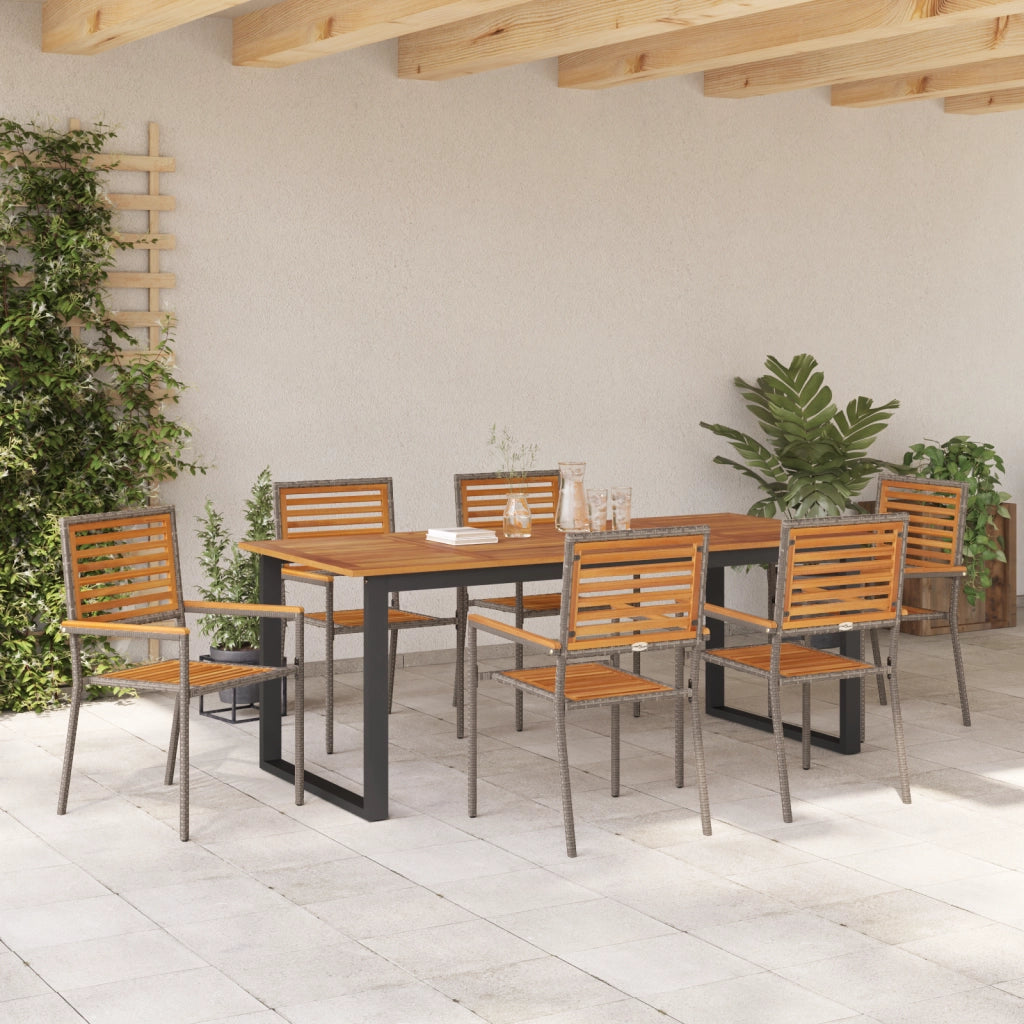 Set da Pranzo per Giardino 7 Pezzi Grigio in Polyrattan Acacia