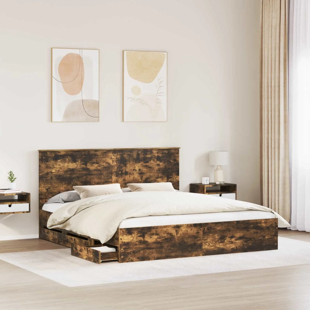 Struttura del letto con cassetto Rovere fumé 180 x 200 cm