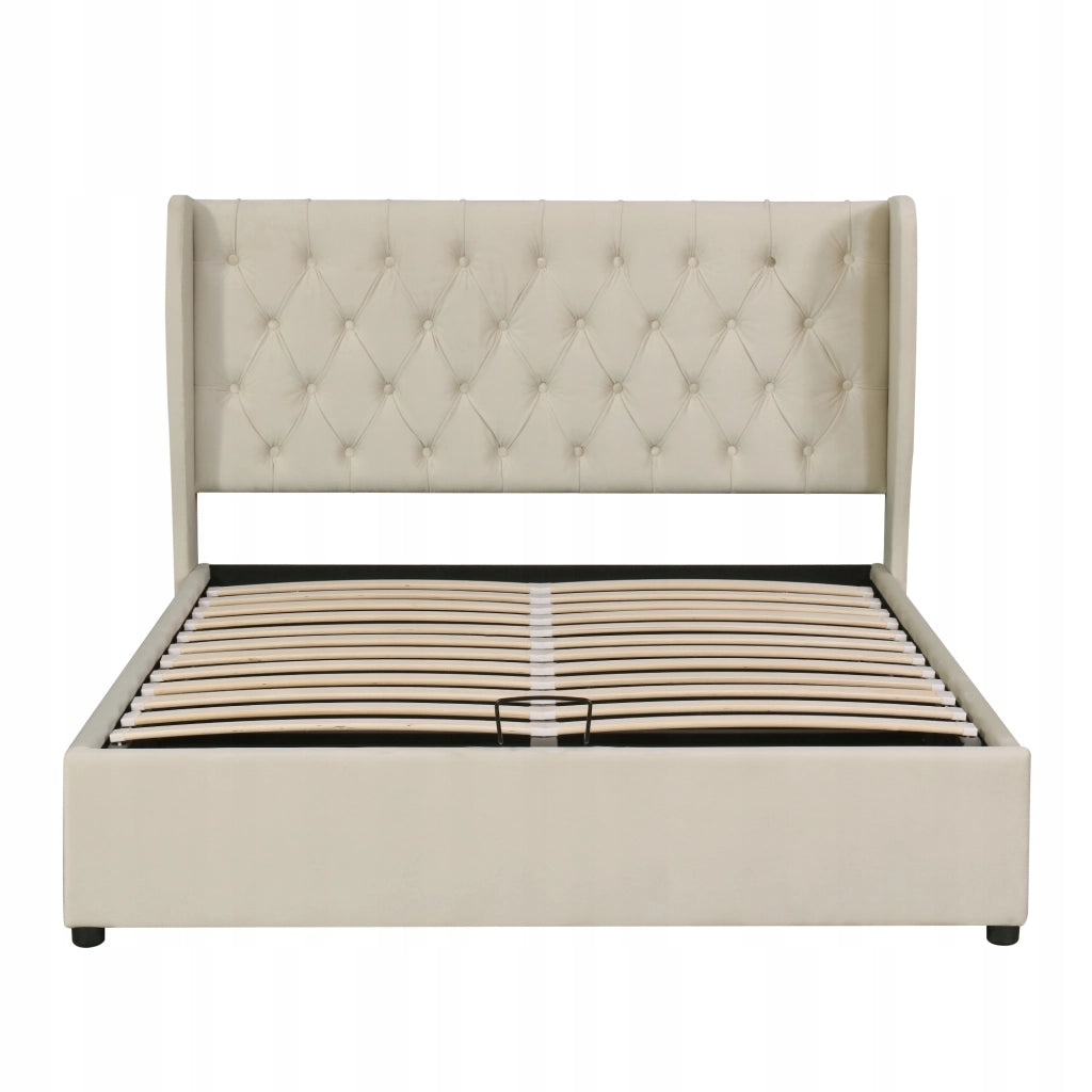 Letto imbottito 160x200 - Xylo - Beige velluto idraulico