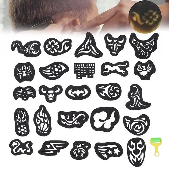 Patroni per Tatuaggio Capelli - Scheda 25 - Strumento per Tatuaggio Capelli - Accessori per Parrucchini - Stile DIY Capelli - Patroni in Plastica di Alta Qualità