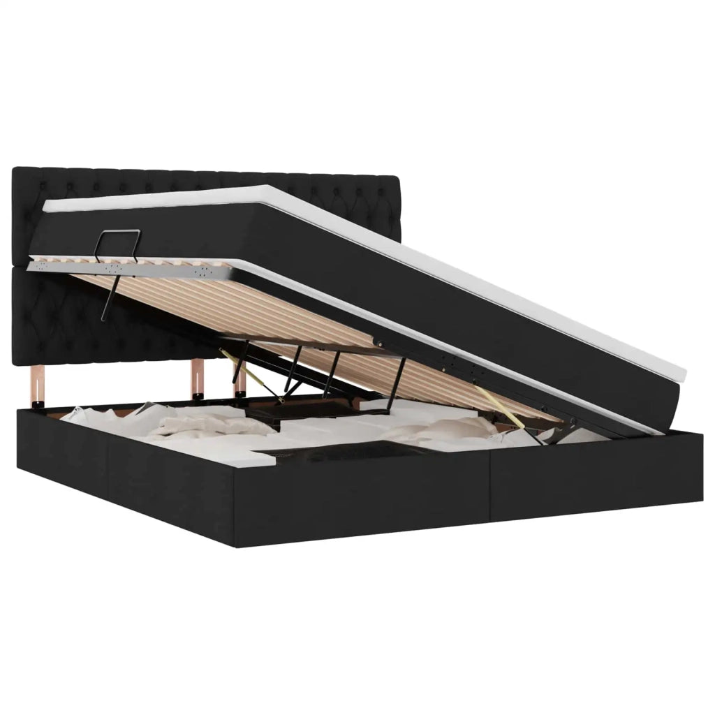 Letto con contenitore e LED Nero 160 x 200 cm Poliestere