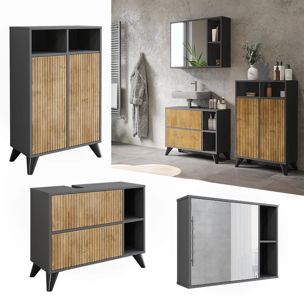 Vicco Set di mobili da bagno Antracite/quercia di montagna 80 cm, set 2