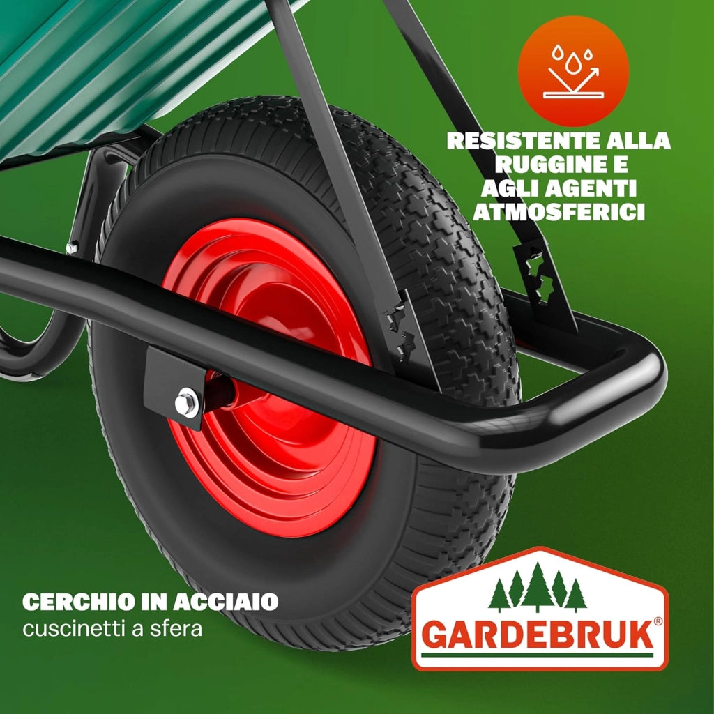 ® Carriola 100 Litri da Giardino Cantiere Costruzione Portata Massima 250kg con Pneumatico Vasca Polipropilene