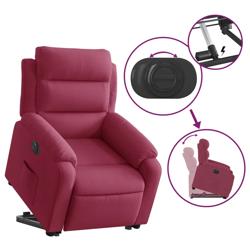 Poltrona Alzapersona Reclinabile Elettrica Rosso Vino Velluto 3205119