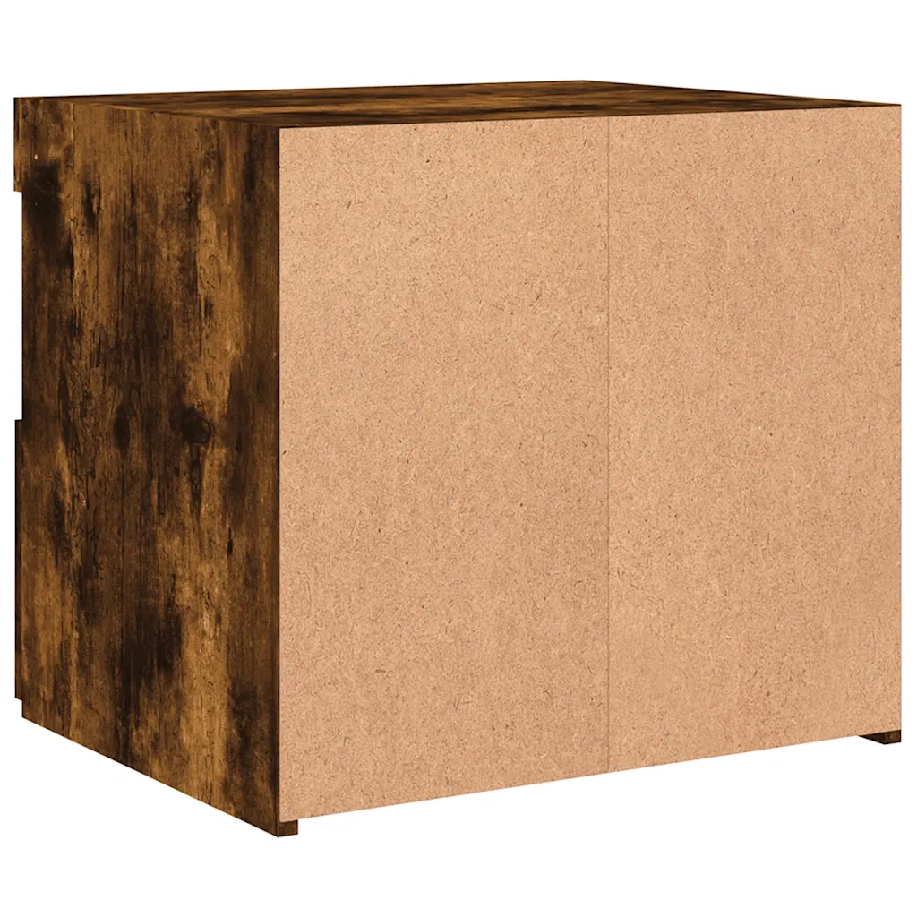 Comodino | Armadio da Notte | Mobiletto da notte con Luci LED Rovere Fumo 50x40x45 cm