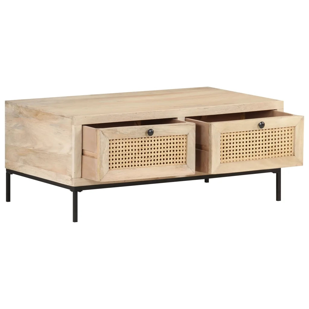 Tavolino da CaffÃ¨ 90x50x37 cm Legno Massello di Mango e Canna