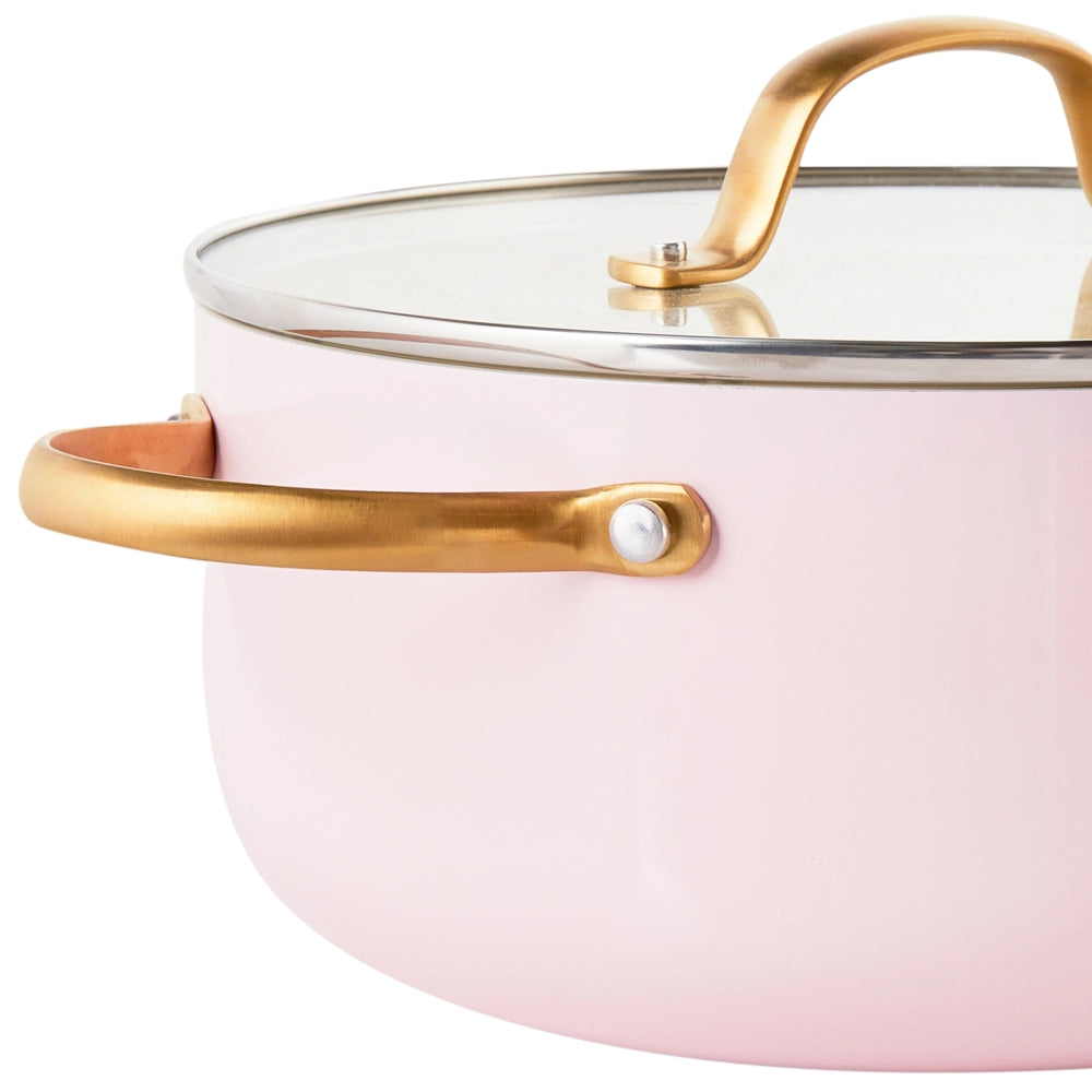Set da cucina 7 pezzi e dimensioni con rivestimento in ceramica antiaderente in alluminio rosa