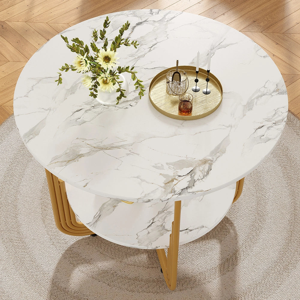 Set tavolo-Xylo-80cm rotondo 4 sedie grigio piedi dorati piano marmorizzato