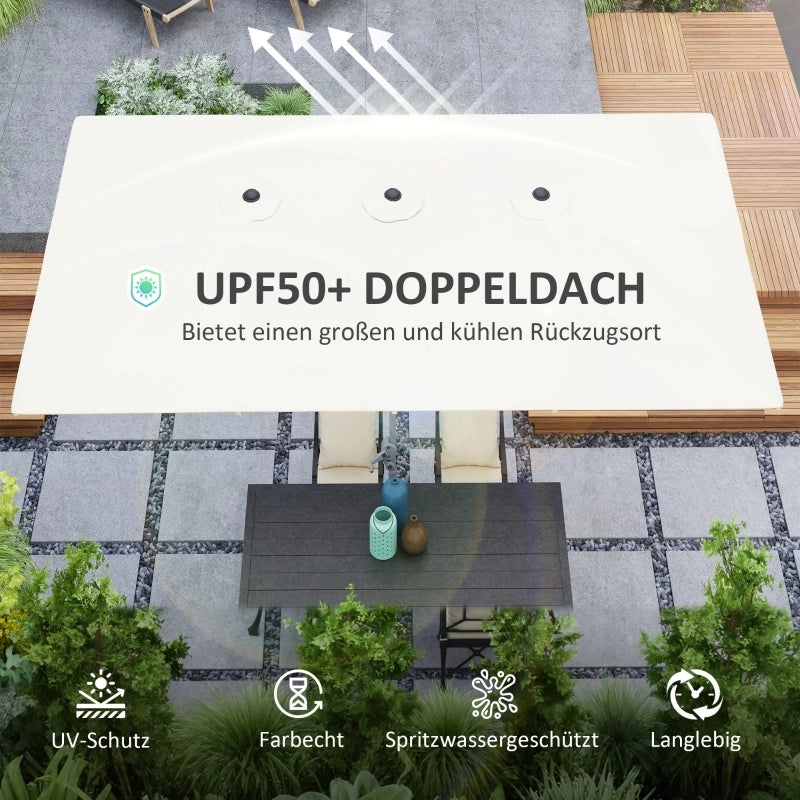 Doppio parasole 451 x 264 cm con manovella protezione UV 50+ struttura in alluminio impermeabile ideale per balcone patio e giardino colore bianco crema