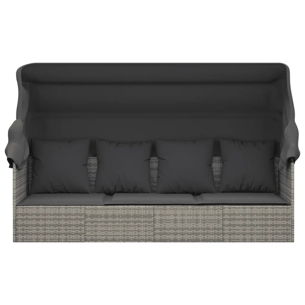 Lettino Prendisole Esterno Tetto e Cuscini Grigio Polyrattan 319568