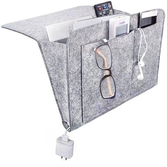 Organizzatore da notte multifunzionale con design antiscivolo - Grigio - Risoluzione multifunzionale per la notte - Adatto per comodino - Grigio