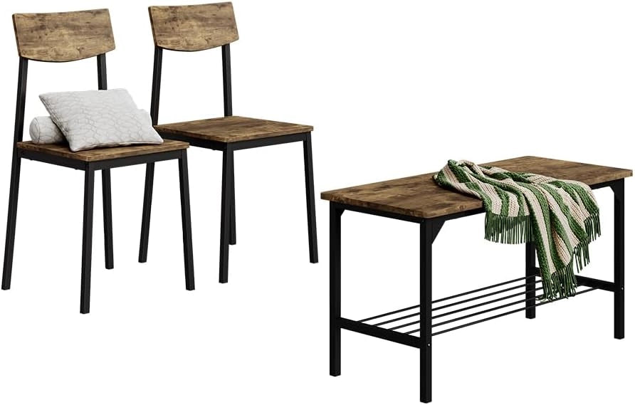 Panca e sedia Fyrk, Nero/quercia rustico, 85 x 46 cm 3 parti, adatto per sala da pranzo, cucina o aree esterne coperte