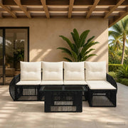 Set Divano da Giardino 6 pz Nero e Bianco Crema polyrattan 3436936