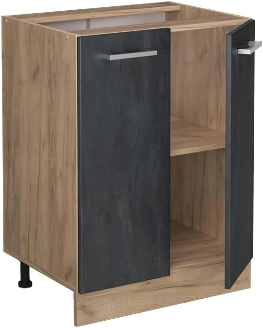 Mobiletto base cucina R-Line, Calcestruzzo nero, 60 cm senza piano di lavoro, per la libera combinazione all'interno di sistemi cucina modulari