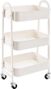 Carrello di Stoccaggio 3 Livelli in Metallo Utility Cart con Ruote, Organizzatore Trolley per Cucina, Trucco, Bagno, Ufficio, Bianco