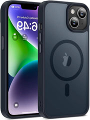 Protezione magnetica premium per iPhone 14 - Retro illuminato trasparente - Sottile e resistente ai graffi - Blu marino - Con forte aderenza magnetica.