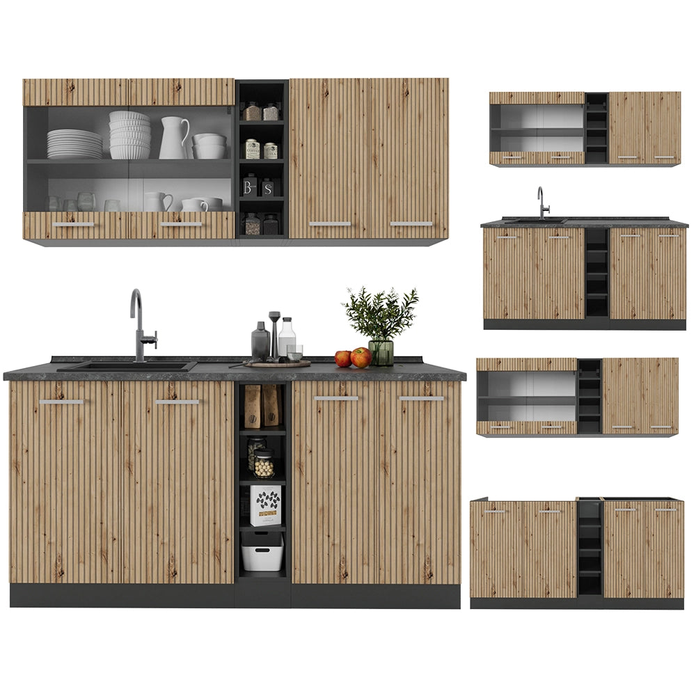 Vicco Cucina completa Rovere artigianale/antracite 160 cm , PL Marmo