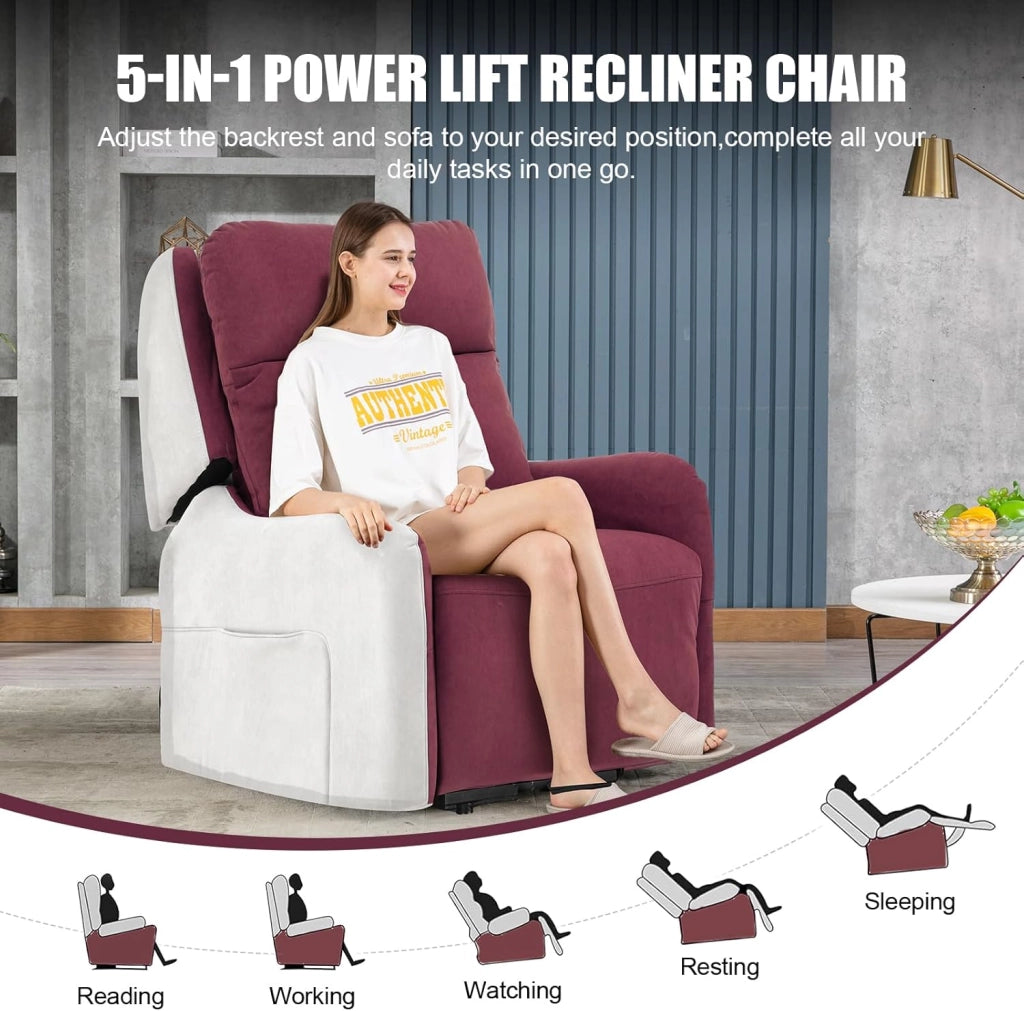 Poltrona massaggiante elettrica con Power Lift con funzione di massaggio SL, poltrona relax con telecomando con porta USB per anziani, schienale rimovibile, tessuto rosso