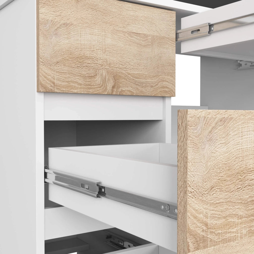 Scrivania per computer AKORD A7 Bianco 90 cm 4 cassetti inserto frontale Sonoma Quercia 90x50x77 cm Modello a sinistra