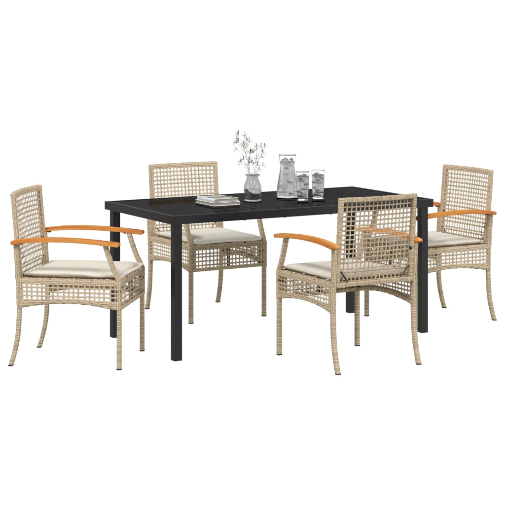 Set da Pranzo da Giardino 5 Pezzi con Cuscini Beige Rattan Polietilene