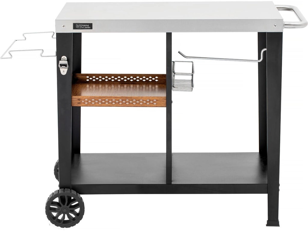 Carrello per barbecue "Gelia" 117 x 59 cm - Acciaio inossidabile - Nero