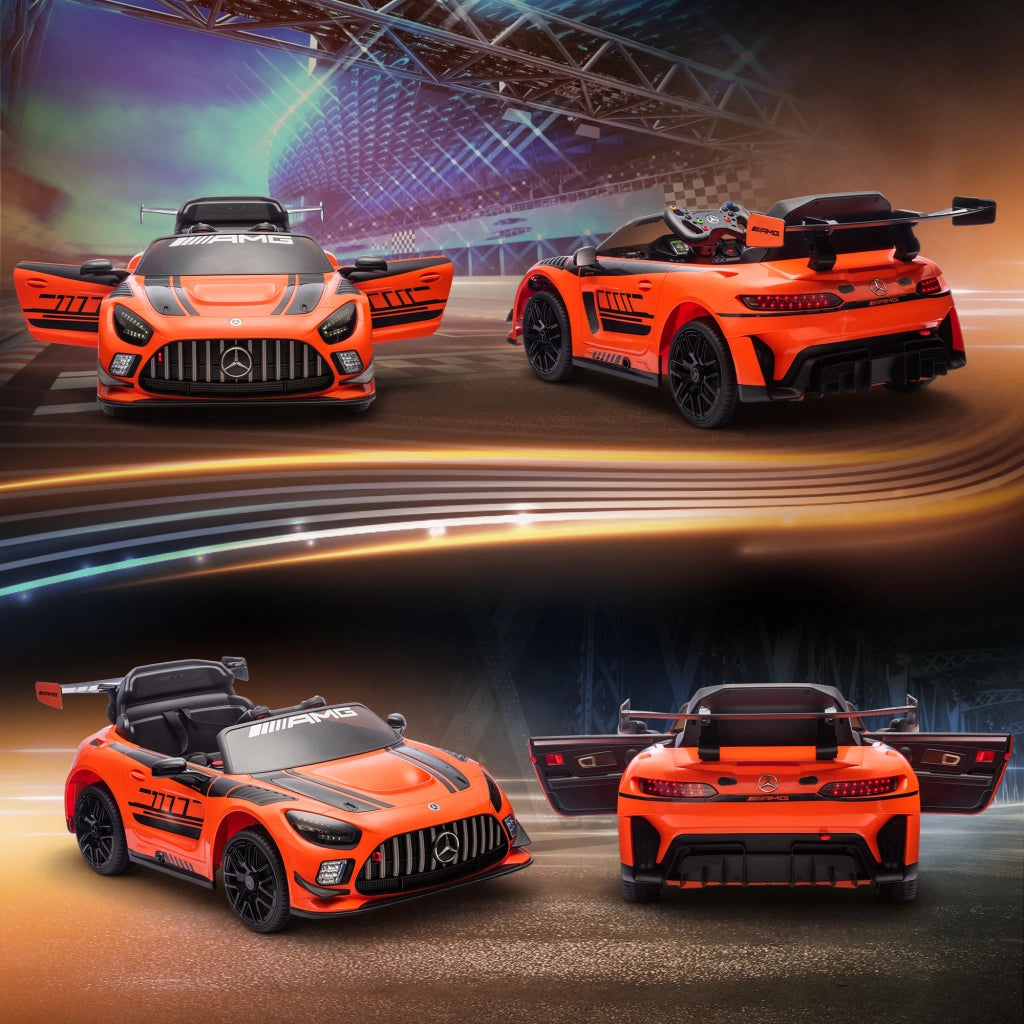 Macchina Elettrica Bambini 3-8 Anni Licenza Ufficiale Mercedes AMG 12V con Telecomando Luci LED Arancione
