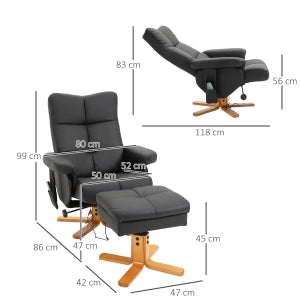Poltrona relax massaggiante con poggiapiedi, reclinazione 145° e rotazione 360°, nera