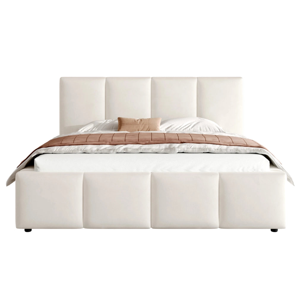 Letto matrimoniale beige in chenille 180x200 cm con rete