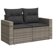 Set di divani giardino in 14 pezzi con cuscini grigi in polyrattan acacia